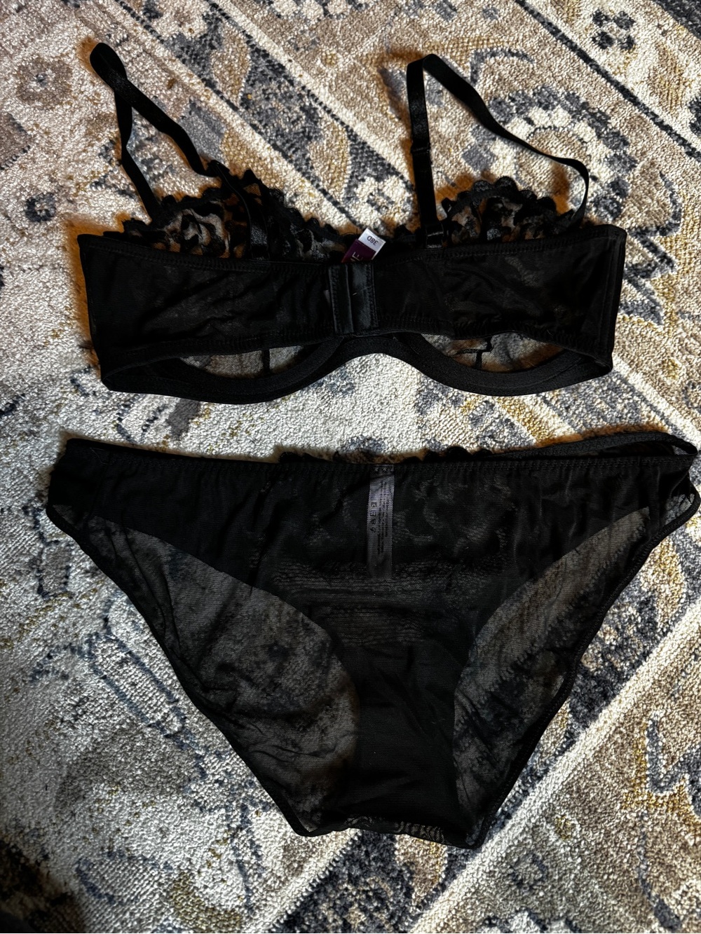 Adore Me Sheer Black Lace Underwire Bra & Brief Set